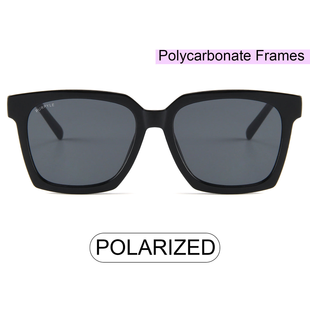 Paige 1683-1 Oversized Square Polarized Tinted Sunglasses Black
