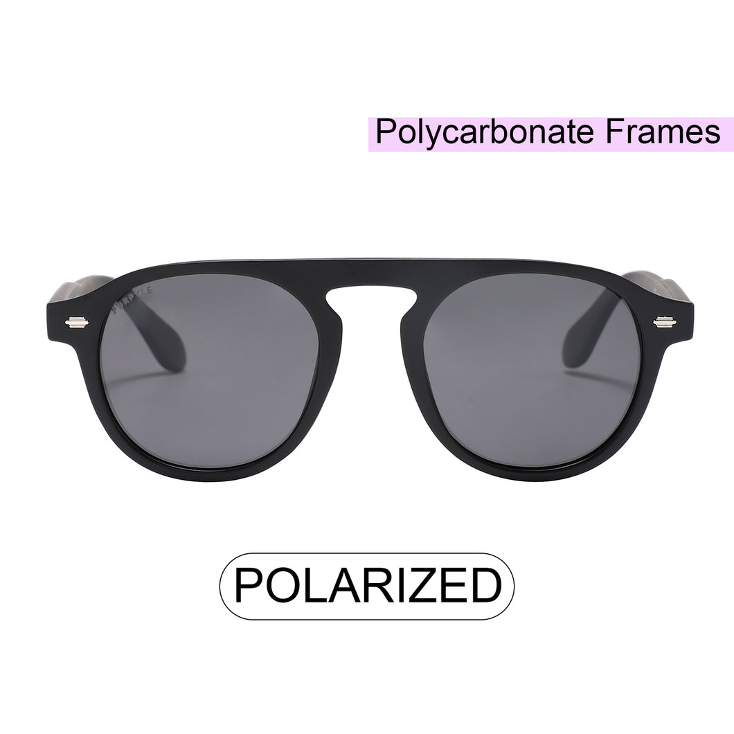 Florence 1697-1 Round Aviator Polarized Tinted Sunglasses Black