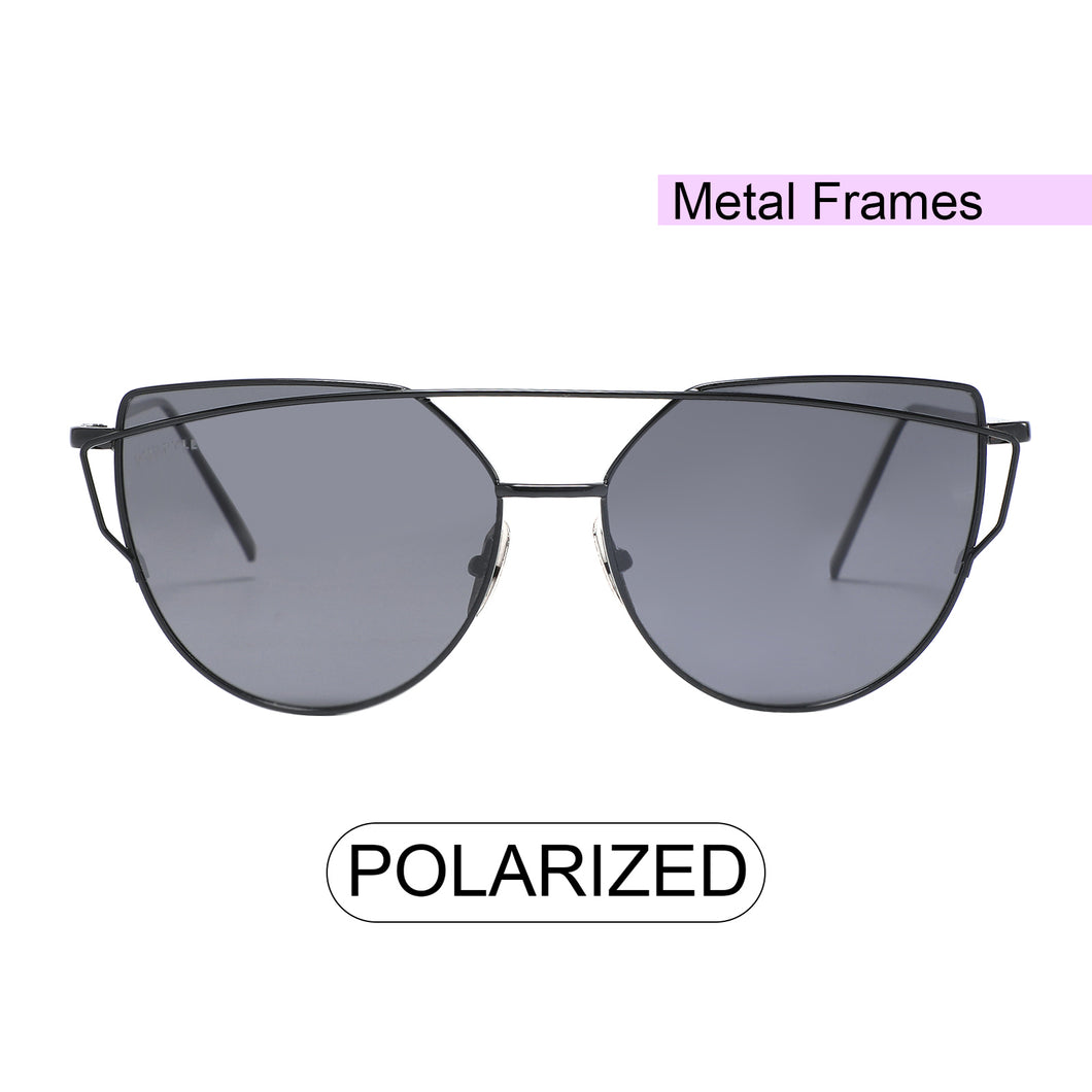 Selma 2202-1 Round Rectangular Polarized Tinted Sunglasses Black