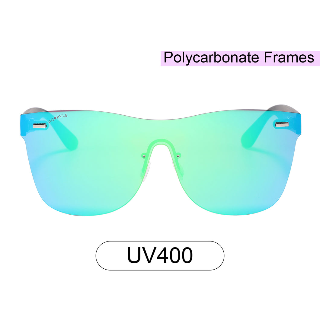 Santa Barbara F1002M-1 Frameless Rectangular Oversized Mirrored Sunglasses Blue