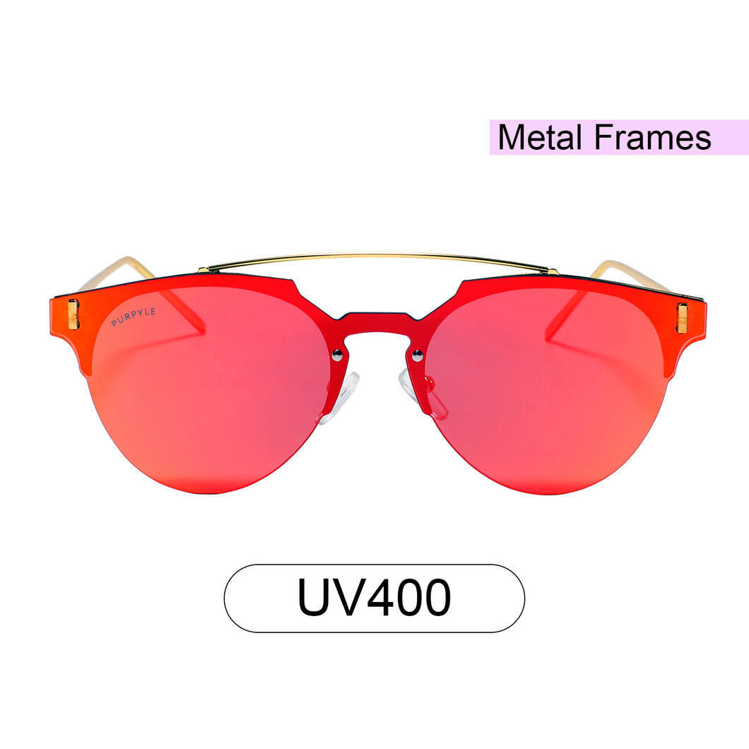 Tracy F1005M-5 Frameless Clubmaster Mirrored Reflective Sunglasses Orange