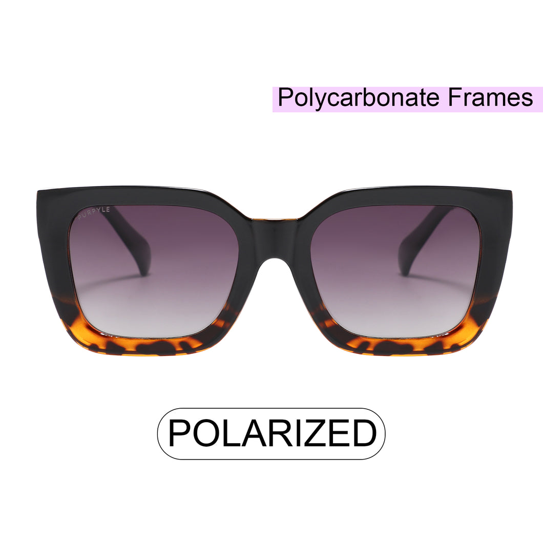 Margate LS6937-8 Square Polarized Tinted Sunglasses Tortoise Brown